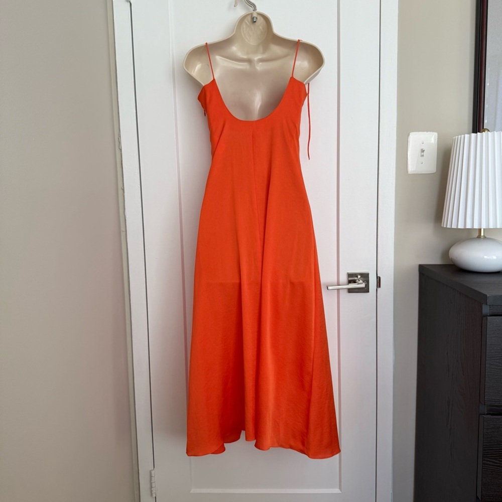 Sandro - Praline Ruched Satin-crepe Midi Dress - Orange Tomato - Picture 7 of 13